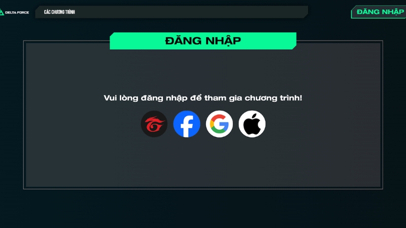 Các phương thức đăng nhập Garena Delta Force