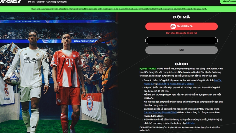 Trang đổi code FC Mobile