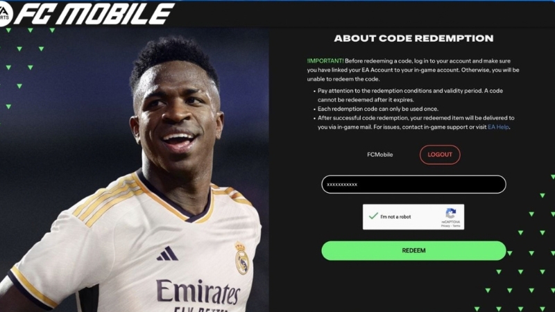 Nơi nhập code FC Mobile