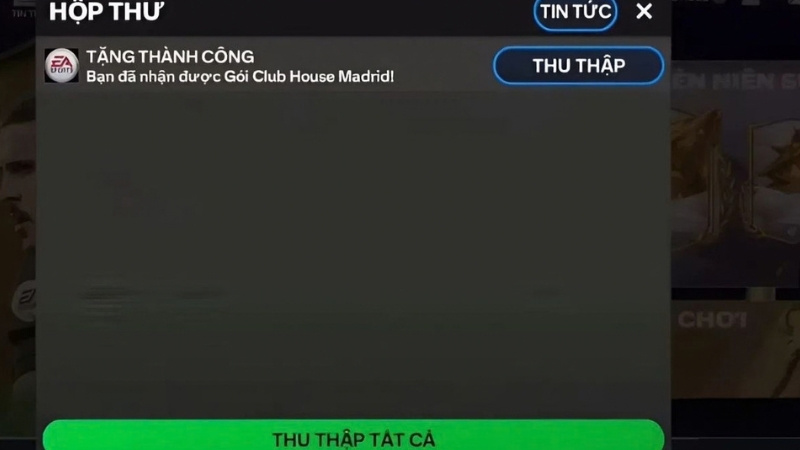 Kiểm tra phần thưởng tại hộp thư trong FC Mobile