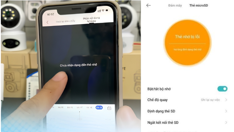 Giao diện camera có thể hiển thị thông báo không có thẻ nhớ hoặc không nhận diện được dung lượng thẻ