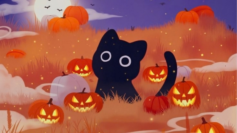 hinh-nen-meo-den-halloween-giua-bi-ngo