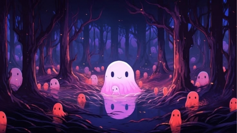 hinh-nen-ma-cute-bi-an-trong-khu-rung-halloween