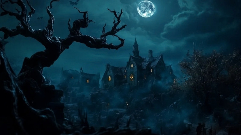 hinh-nen-halloween=lau-dai-va-mat-trang-xanh