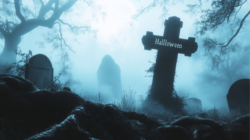 hinh-nen-ngoi-mo-halloween-trong-khu-rung