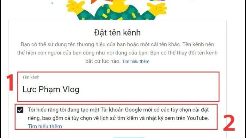 Trên máy tính, chỉ cần điền tên kênh và nhấn Tạo kênh là bạn đã hoàn tất
