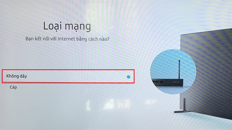 Chọn WiFi/Kết nối không dây trong phần cài đặt mạng của tivi