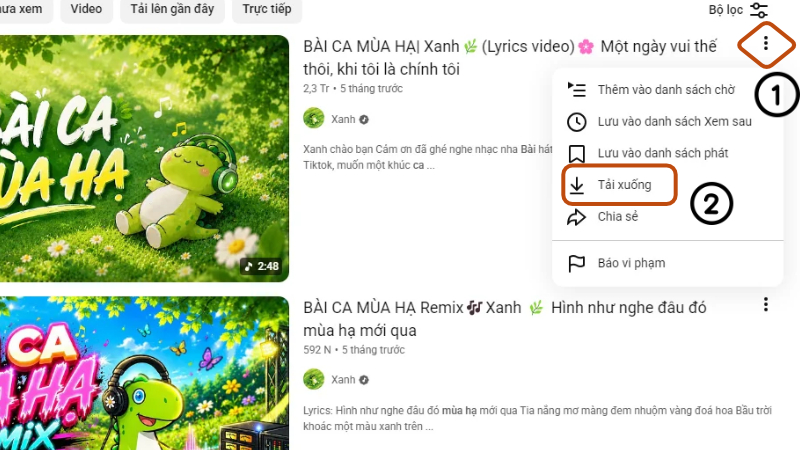 Chọn dấu ba chấm và nhấn vào nút tải xuống