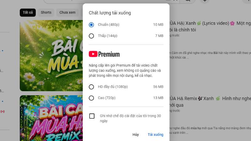 Chọn chất lượng và chờ quá trình tải hoàn tất