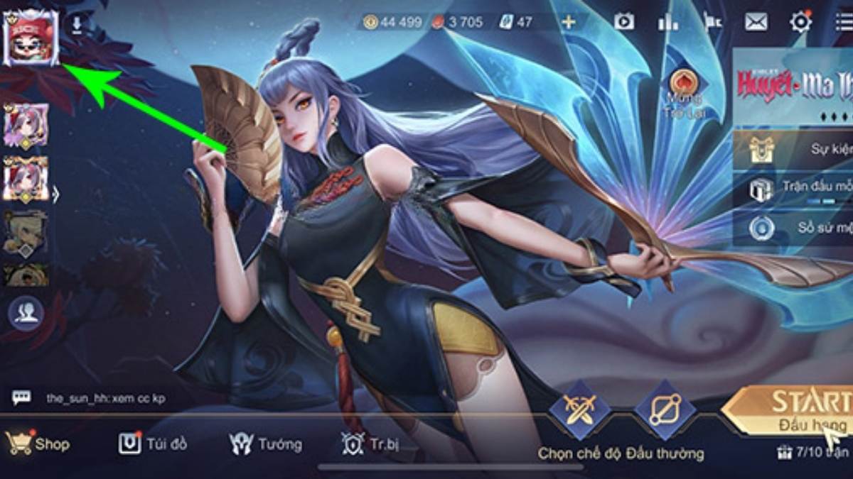Mở giao diện thông tin cá nhân