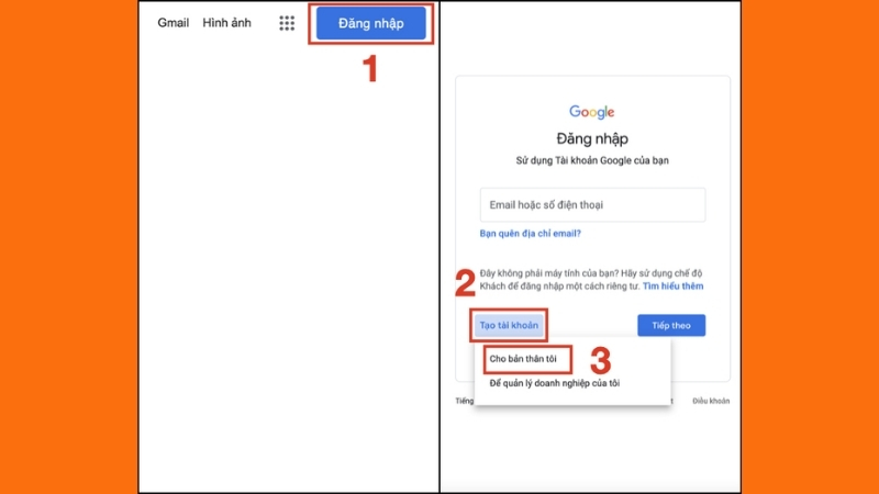 Đăng ký tài khoản Google trên trình duyệt máy tính