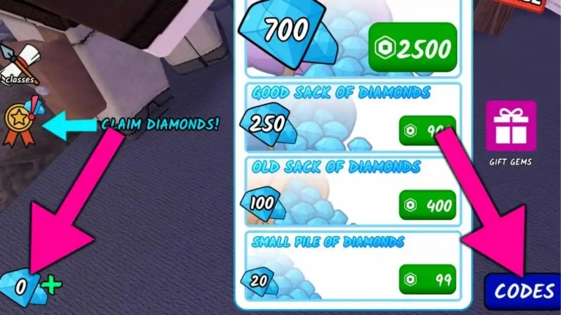 Chọn biểu tượng Diamonds, sau đó chọn Codes