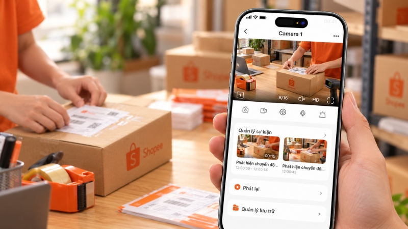 Shop có thể theo dõi khu vực xử lý đơn trực tiếp trên phần mềm camera đóng hàng