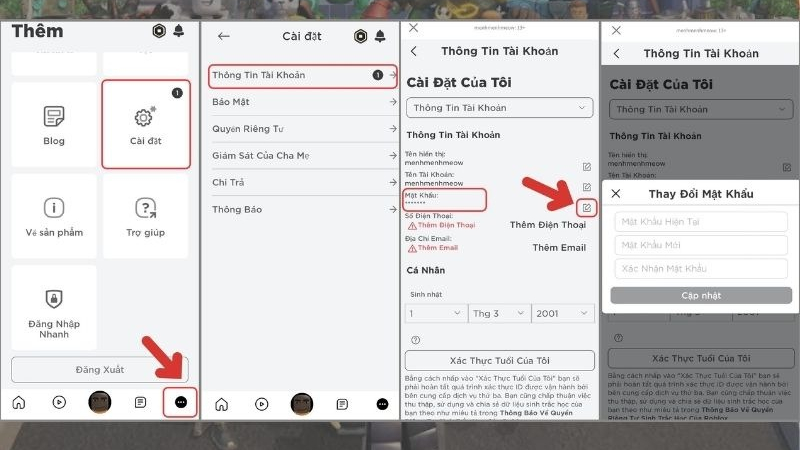 Chi tiết cách đổi mật khẩu Roblox trên điện thoại
