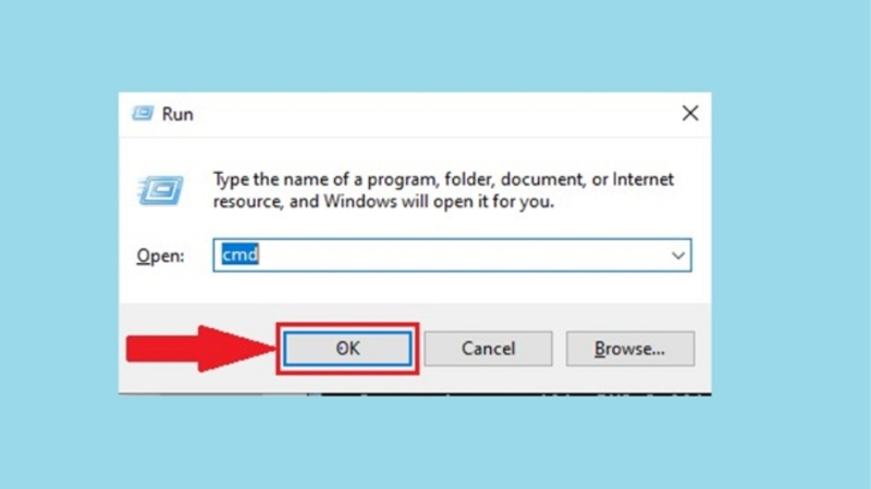 Mở hộp thoại Run, nhập “cmd”