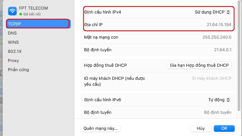 Thực hiện các bước và xem địa chỉ IP trên MacBook
