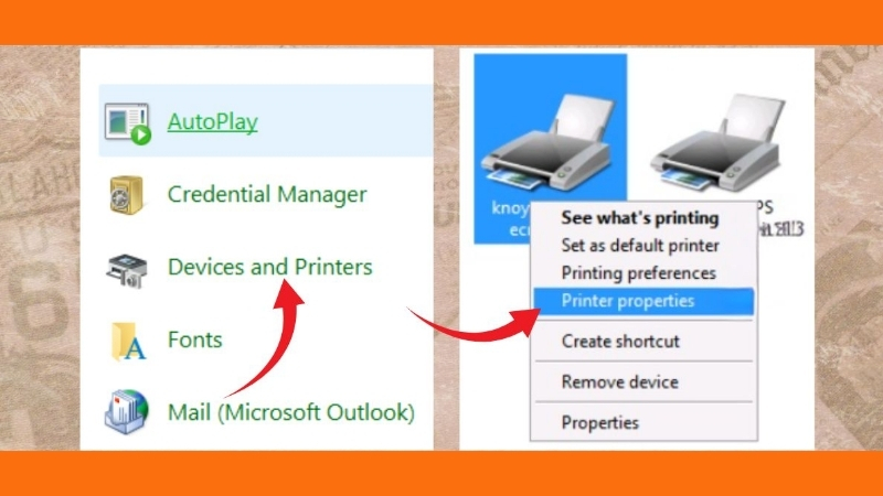 Vào Devices and Printers > Printer Properties