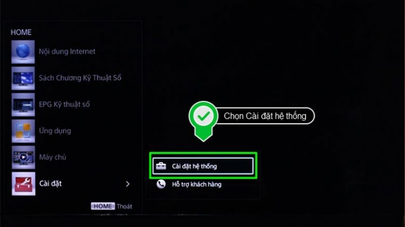Chọn Thiết lập từ Cài đặt hệ thống