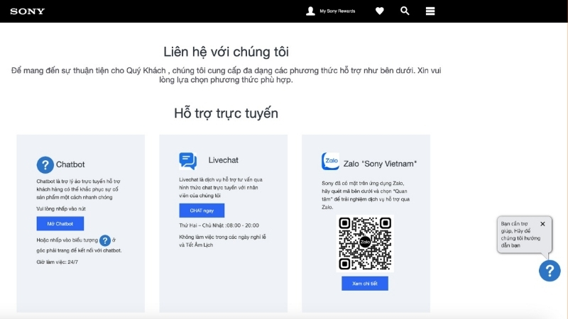 Liên hệ bộ phận hỗ trợ của Sony khi cần thiết