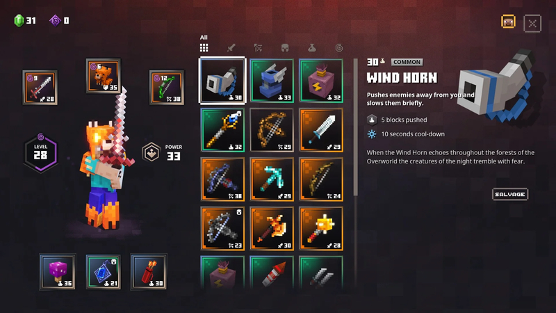 Người mới chơi Minecraft Dungeons II nên thường xuyên kiểm tra trang bị để tăng sức mạnh nhân vật