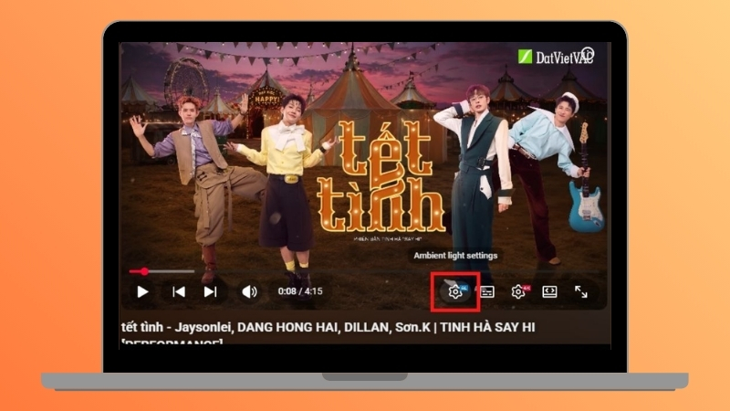 Biểu tượng Ambient Light Settings trên giao diện YouTube