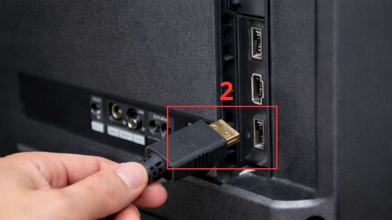 Kết nối cáp HDMI từ bộ chuyển đổi với tivi Samsung