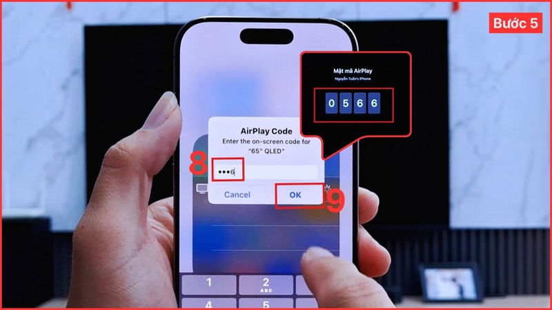Nhập mã AirPlay hiển thị trên TV để kết nối với điện thoại