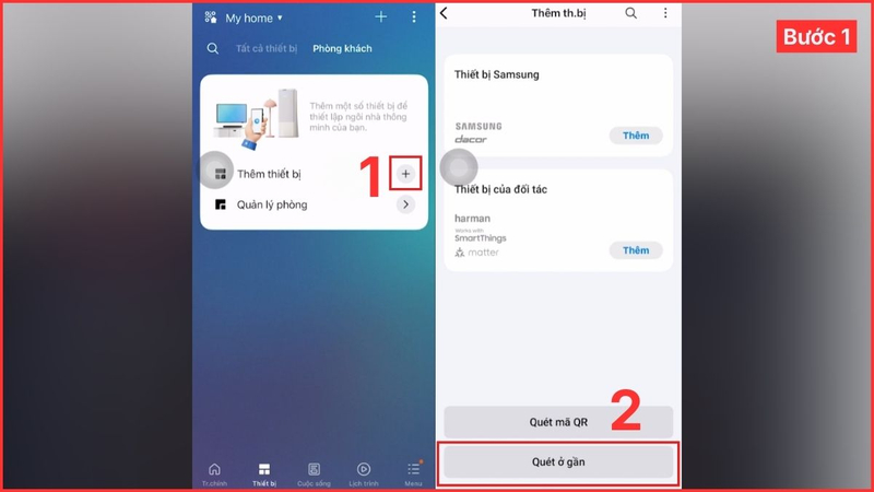 Giao diện SmartThings với tùy chọn thêm thiết bị mới