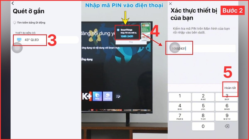 Chọn TV Samsung và nhập mã PIN để kết nối