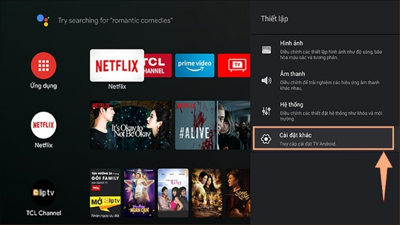 Mở Cài đặt khác trên TV