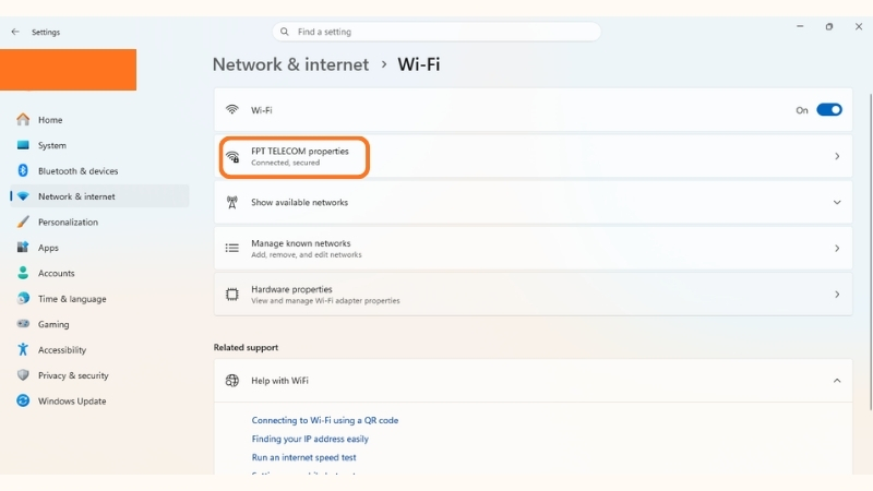 Mở Wifi trong cài đặt và chọn mạng đang kết nối
