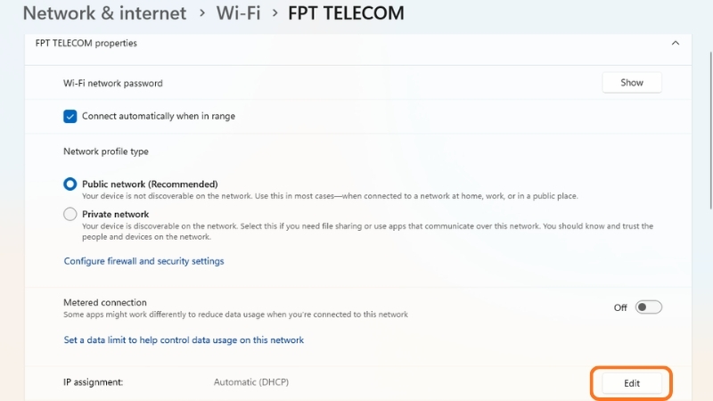 Nhấp Edit tại mục IP
