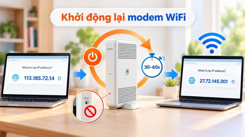 Khởi động lại modem không đồng nghĩa với khôi phục cài đặt gốc