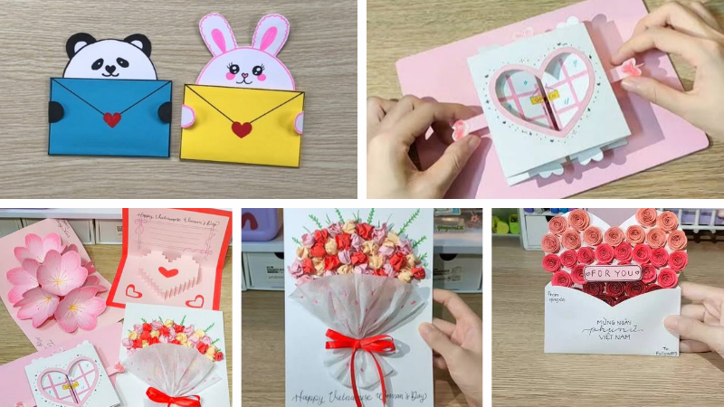Mẫu thiệp 20/10 dễ thương với màu sắc tươi sáng và hình minh họa ngộ nghĩnh