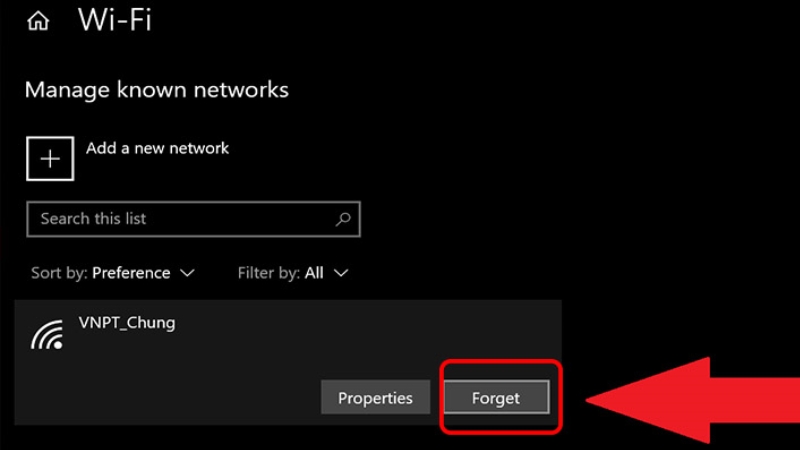 Bấm quên mạng Wifi rồi thử lại