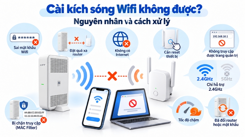 Nguyên nhân và cách xử lý khi không cài kích sóng Wifi được
