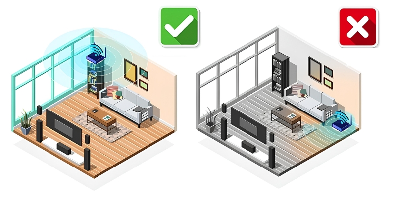 Đặt Wifi ở vị trí thoáng, tránh đặt ở những nơi có nguồn gây nhiễu