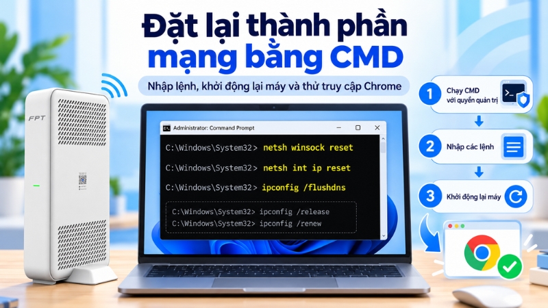 Các bước đặt lại thành phần mạng bằng CMD đơn giản