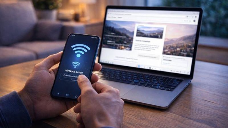Kiểm tra lỗi ERR_CONNECTION_TIMED_OUT bằng cách kết nối máy tính với điểm phát sóng di động