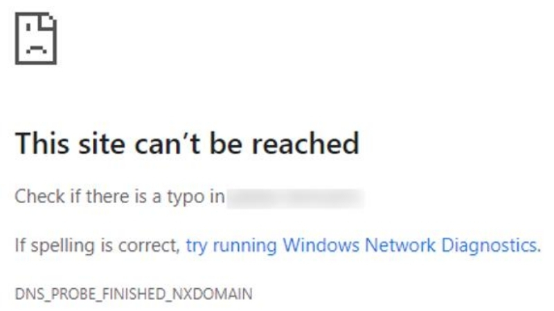 Lỗi NXDOMAIN khiến trình duyệt không thể tìm thấy địa chỉ máy chủ website