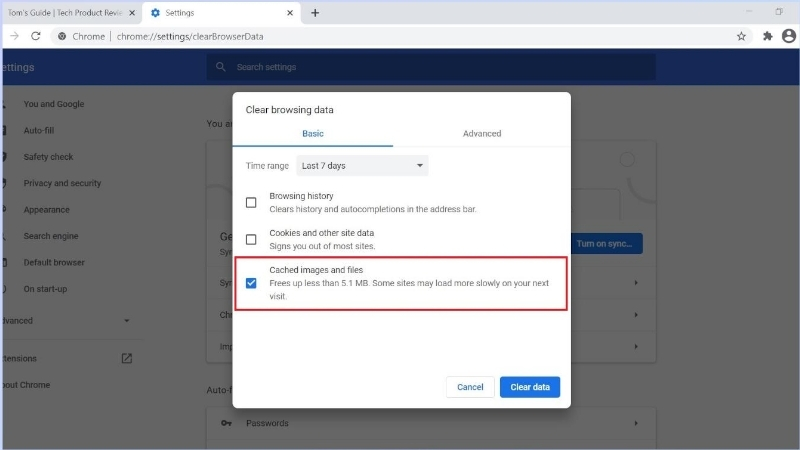 Xóa cache Chrome để loại trừ sự cố dữ liệu trình duyệt