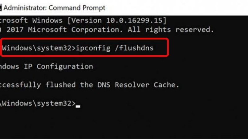 Sử dụng lệnh ipconfig /flushdns để xóa bộ nhớ đệm DNS trên Windows