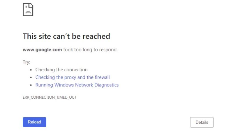 Lỗi ERR_CONNECTION_TIMED_OUT trên trình duyệt Chrome