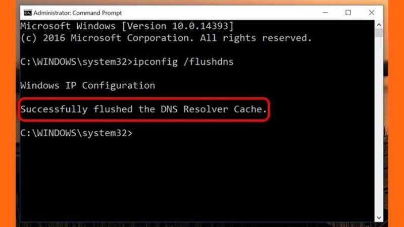 Sử dụng lệnh ipconfig /flushdns để xóa DNS cache