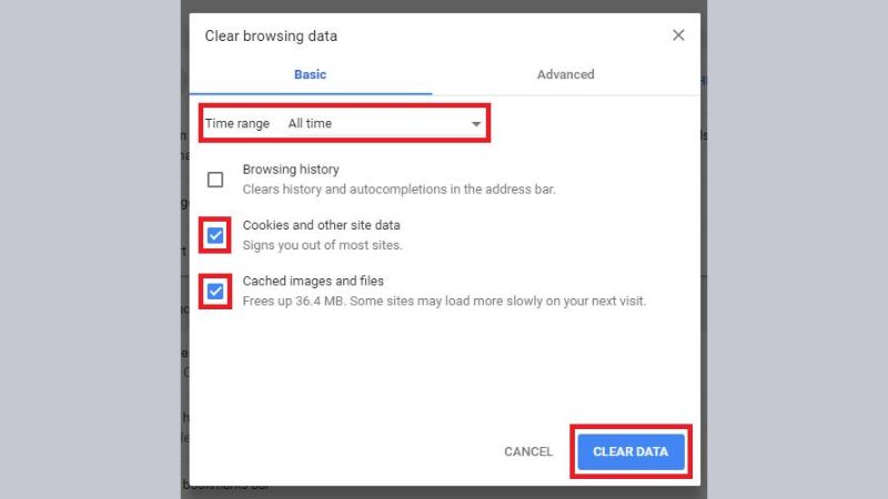 Xóa cache và cookie Chrome