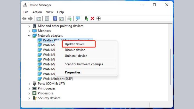 Cập nhật driver mạng trên Windows