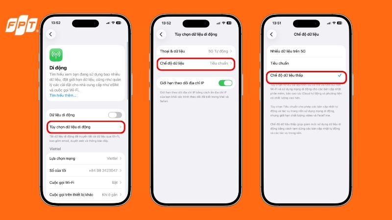 Chế độ dữ liệu thấp trên iPhone giúp hạn chế tiêu thụ dữ liệu nền