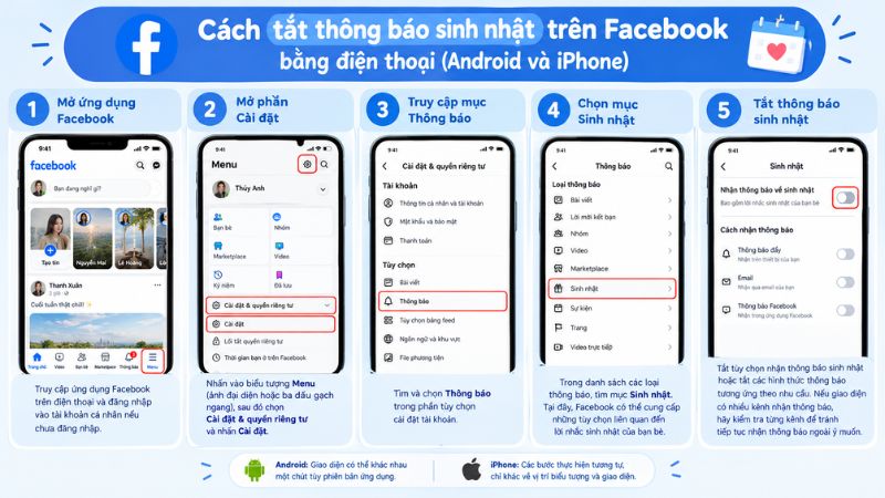Hướng dẫn cách tắt thông báo sinh nhật trên Facebook bằng điện thoại
