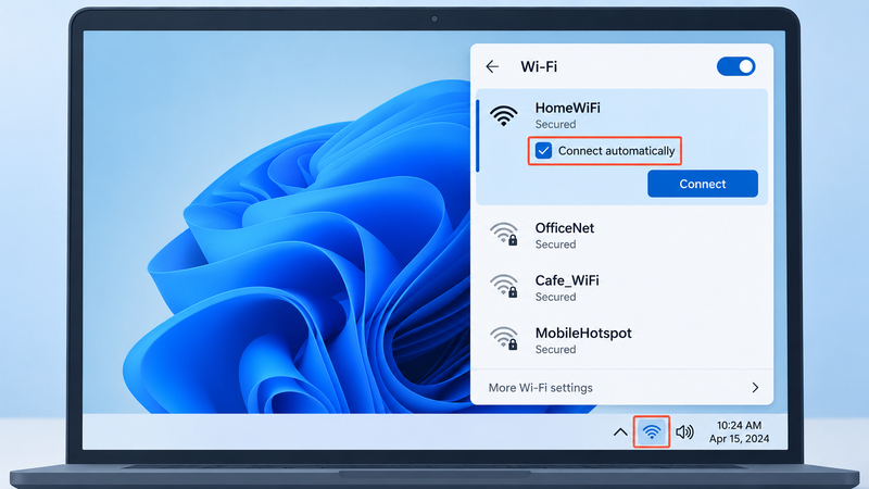 Tích chọn Connect automatically để máy tính Windows tự kết nối Wi-Fi