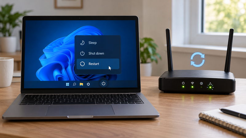 Khởi động lại laptop và router WiFi giúp làm mới kết nối và khắc phục một số lỗi mạng tạm thời